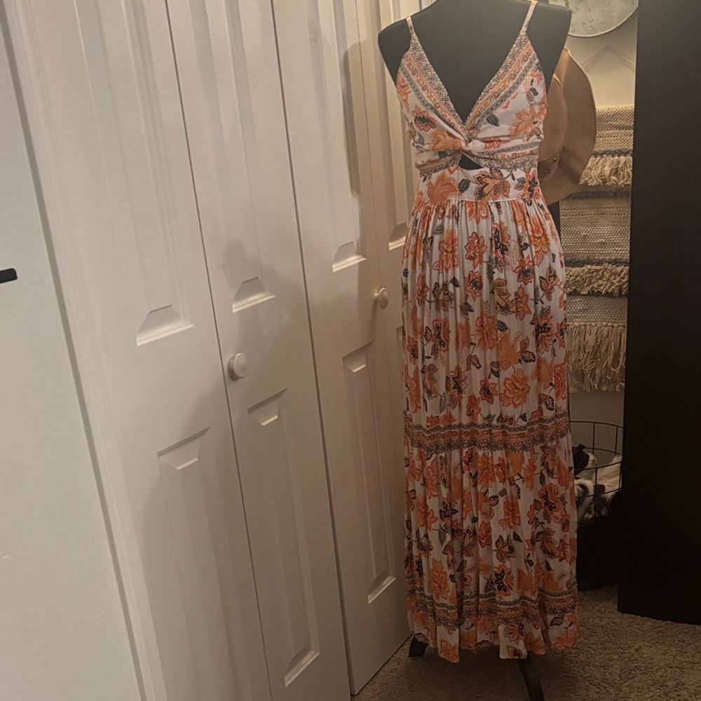 Angie Floral Maxi Dress with Orange and White
